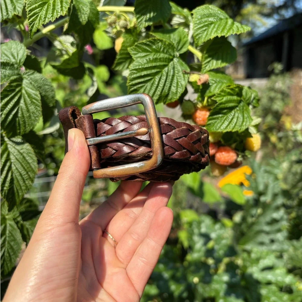Brown Leather Woven Belt